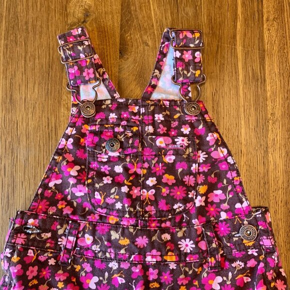 OSHKOSH Vintage Floral Dress Girls 18 M Overall Cotton Ruffles Vestback Toddler - Picture 2 of 7